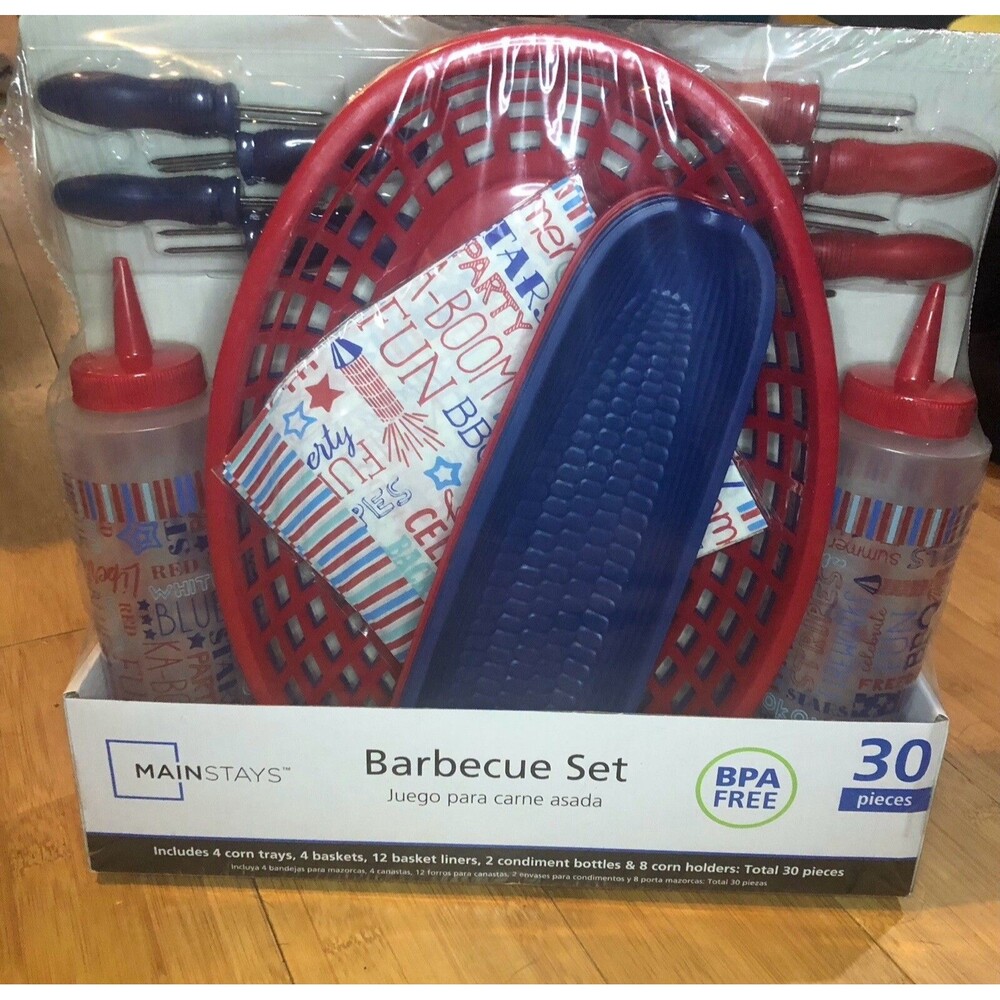 New 30 Piece Barbeque Set Bbq Party Mainstay Red White Blue Cookout Bpa Free